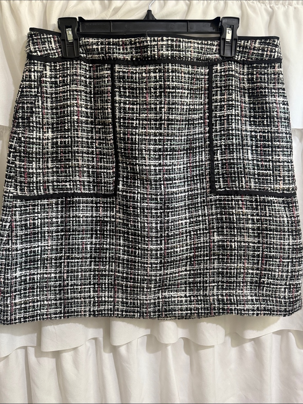 LOFT Black & White Tweed Mini Skirt with Stitch Detail